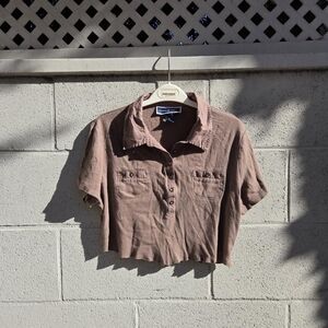 Karen Scott Brown Button-Up Top